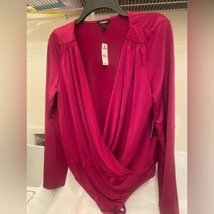 Elegant Draped Pink Blouse body suit. Tags attached. Brand new.